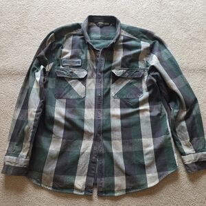 Harley-Davidson Green and Gray Plaid Work Shirt